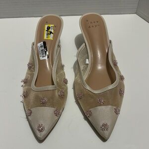 a new day Cream and Pink Embellished Pointed-Toe Mules
